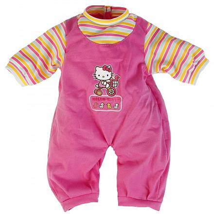 Одежда для кукол – Комбинезон в полоску с длинными рукавами на плечиках с принтом Hello Kitty, размер 40-42 см. в пакете 